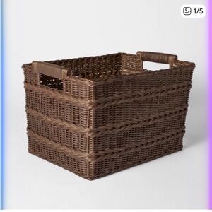 Studio McGee Handcrafted Rattan Basket W/ Handles 20”L x 16” W x 13 3/4” H
